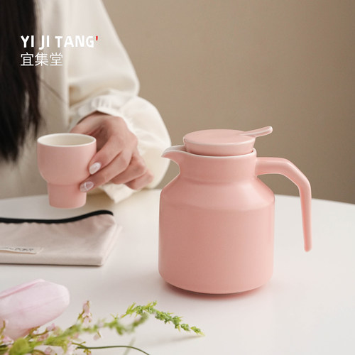 宜集堂所文奶油风茶壶陶瓷单壶女士粉色办公下午茶泡茶大容量水壶