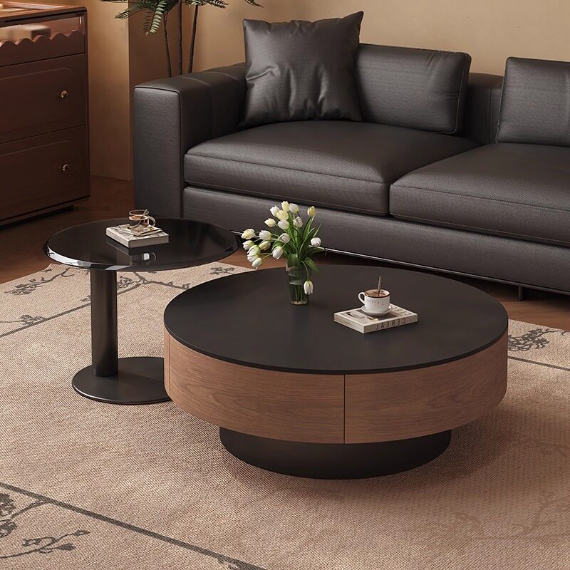 中古风实木圆形茶几组合