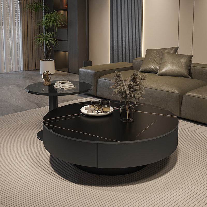 现代简约轻奢黑色岩板圆形茶几组合客厅家用意式小户型实木茶几桌,住宅家具,茶几,淘宝优惠券,粉丝福利购,淘宝优惠卷