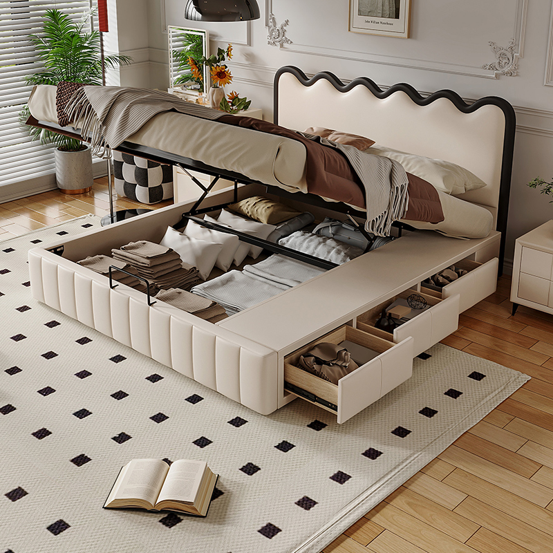 巧妙的波浪弧形设计储物床