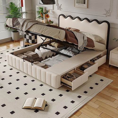 巧妙的波浪弧形设计储物床