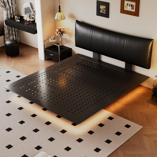 超薄床头碳素钢悬浮床架小户型现代轻奢主卧床不锈钢真皮软包婚床