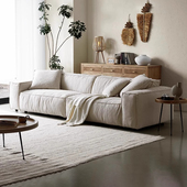 红晟侘寂风棉麻布艺沙发豆腐块可拆洗客厅小户型三人直排民宿沙发