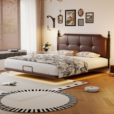 法式复古澜梦床主卧大床高端大气2025年新款齐边悬浮床真皮软包床