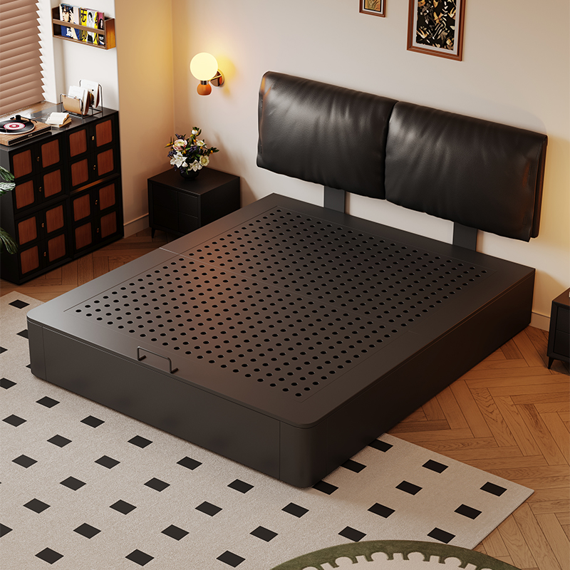 大象耳朵真皮储物床碳素钢铁艺床主卧室薄床头新款软包齐边双人床