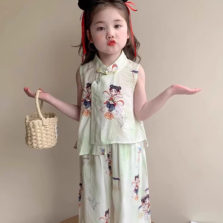 法国哪吒儿童服装女童国风套装夏季2025新款女宝宝新中式夏装汉服