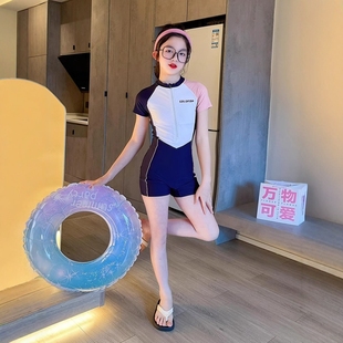 英國Next 2025新款 兒童速干中大童拼色泳裝 Kiss女童連體泳衣夏季