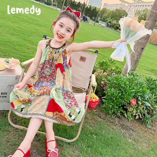 韓國Lemedy女童吊帶連衣裙夏季 兒童波西米亞海邊度假裙子 2025新款