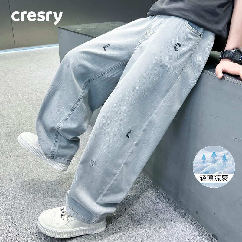 韩国CRESRY童装男童裤子夏季2025新款冰丝牛仔裤中大童夏装防蚊裤