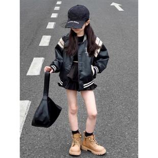 女上衣洋气休闲韩范童装 法国Uamtor女童新款 夹克皮衣外套2025秋季