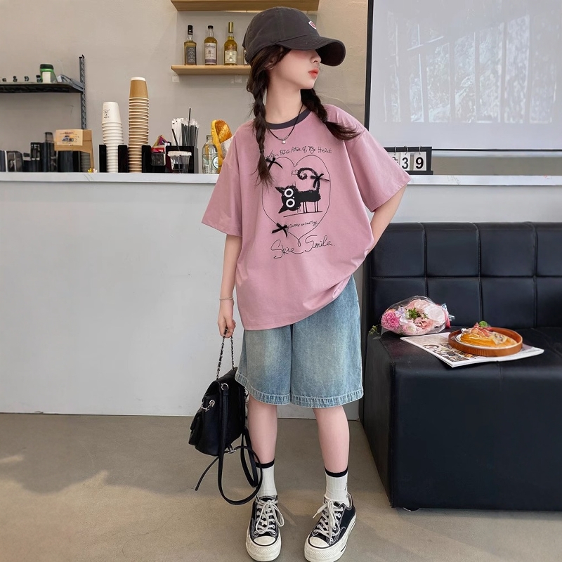 英国Next Kiss女童短袖套装夏季2025新款儿童纯棉T恤中大童两件套