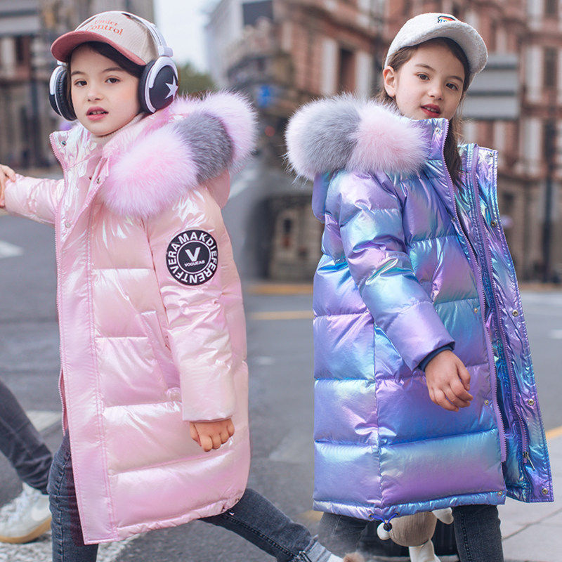英国DGKP儿童羽绒服女童中长款2025冬装新款亮面洋气大童公主服潮