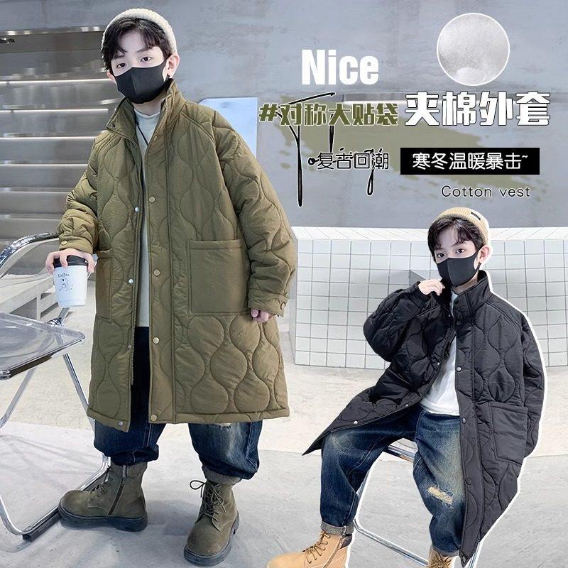 韩国男童冬装中长款棉衣2025新款加棉风衣外套过膝秋冬款棉服酷帅