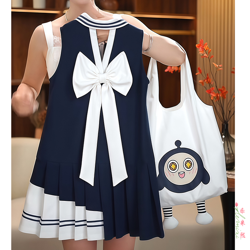 女童polo领连衣裙2025夏季露背蝴蝶结学院风百褶裙背心裙运动时髦