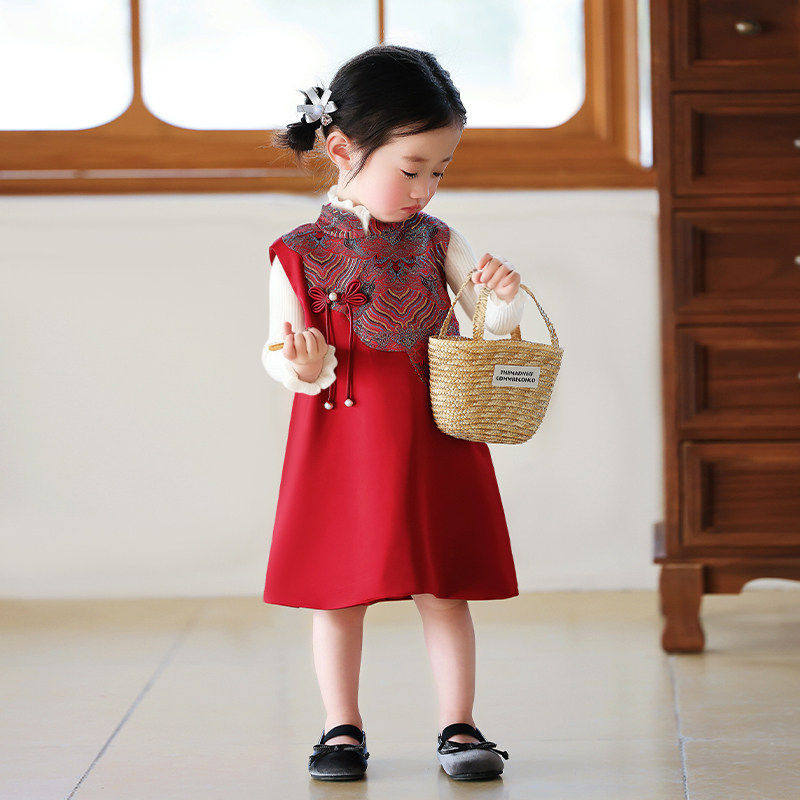 英国NEXT OKAY周岁女宝礼服中式国风生日2026红色宴儿童旗袍女童