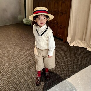 法国BADNUT男童套装2026春秋装新款韩系学院风针织马甲男孩休闲裤