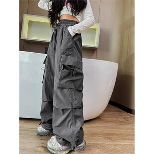 法国Uamtor女童工装裤夏季薄款2025新款儿童潮酷直筒阔腿长裤