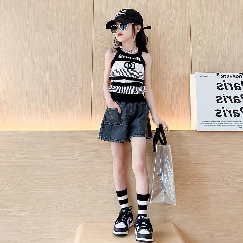 女童背心夏款2025新款小女孩洋气夏装时髦网红儿童短袖女大童外穿