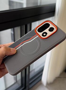 索哲适用于一加15手机壳金属镜头按键ace6个性创意灰色素皮拼接磁吸一加13大孔全包防摔13t防指纹手汗ace5pro