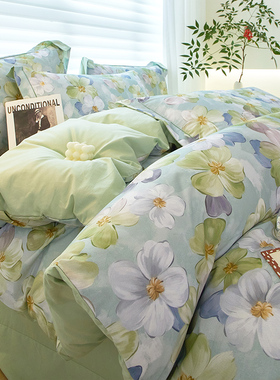 田园风四件套全棉纯棉2026新款春夏裸睡被套床单床笠款床上用品4