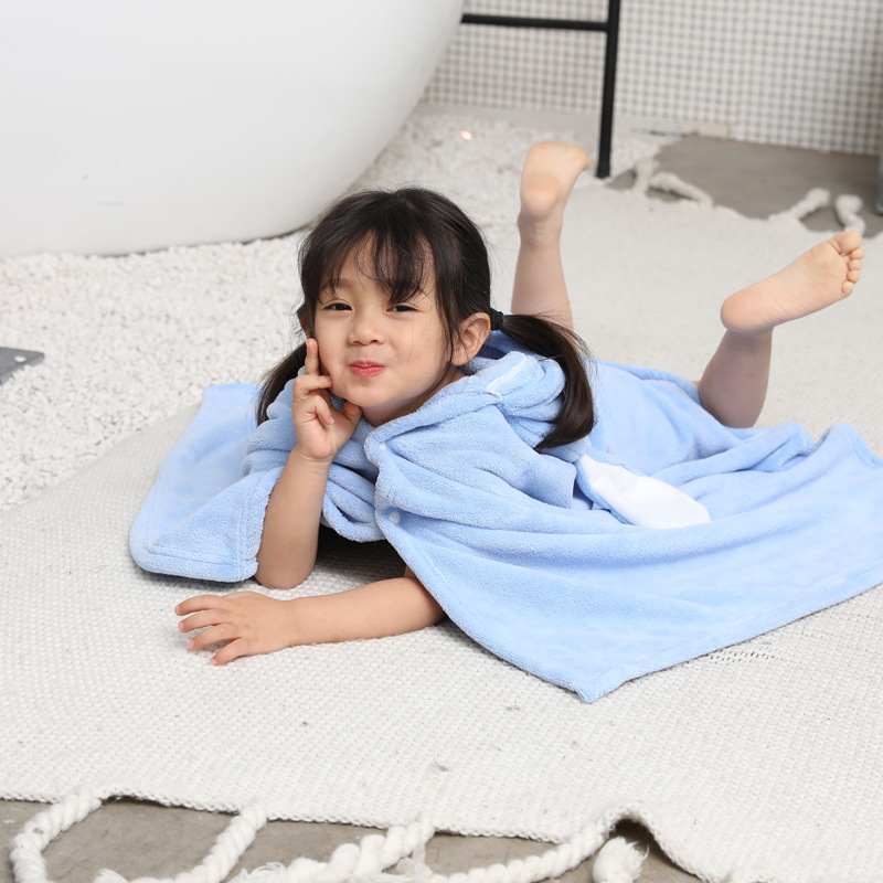 儿童浴袍珊瑚绒戴帽斗篷盖毯吸水婴童浴巾礼品披风卡通图案吸水快