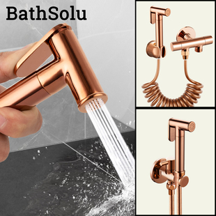 玫瑰金色全铜增压冲洗带喷枪头马桶伴侣一进二出角阀厕所水枪喷头