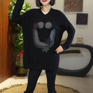 ROUMIKL时尚洋气高级感慵懒风毛衣秋冬新款女大码气质显瘦笑脸针