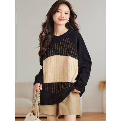 ROUMIKL小香风针织衫女秋冬内搭裙中长款遮屁股上衣洋气宽松打底