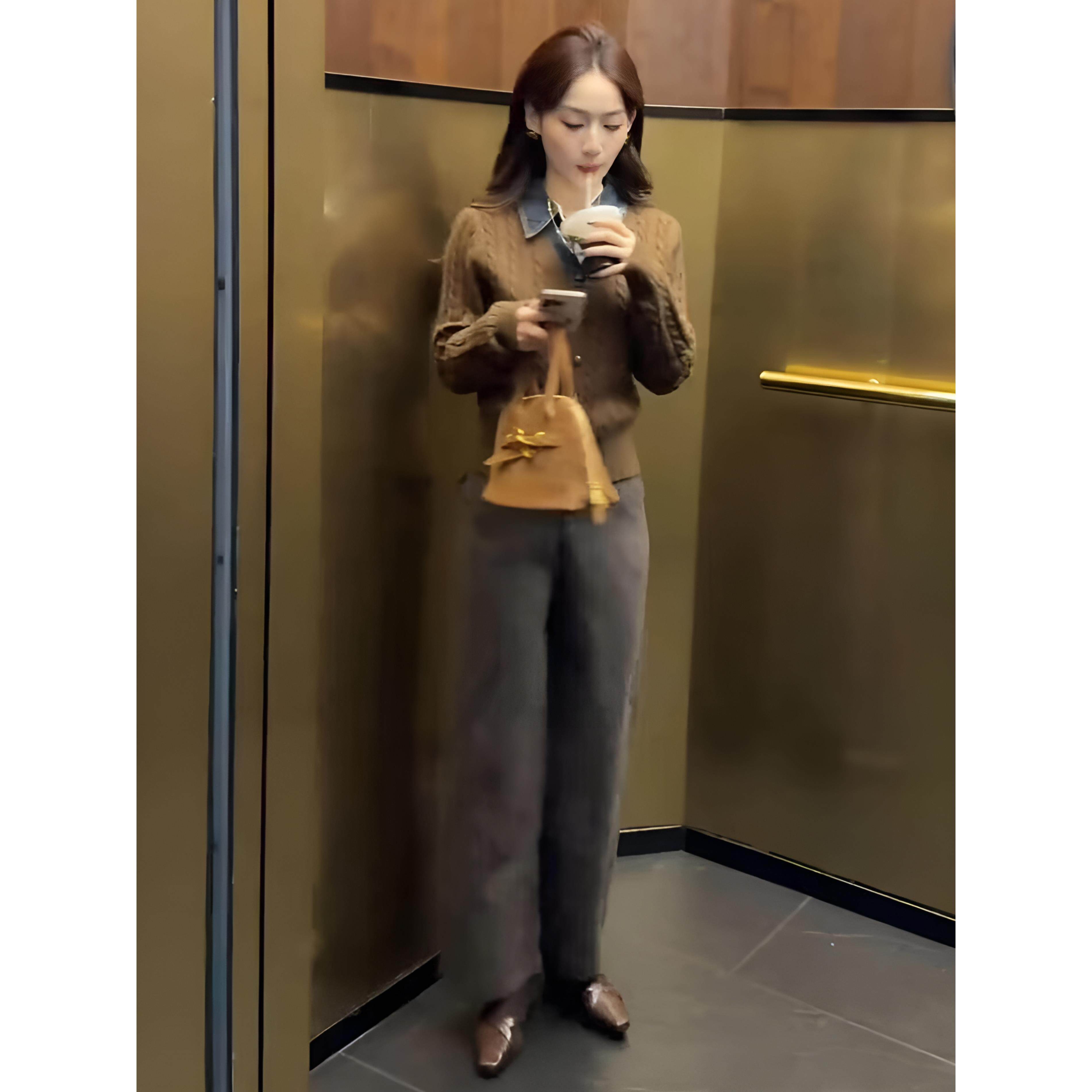 ROUMIKL老钱风假两件polo领针织开衫阔腿裤女秋季气质高级感显瘦