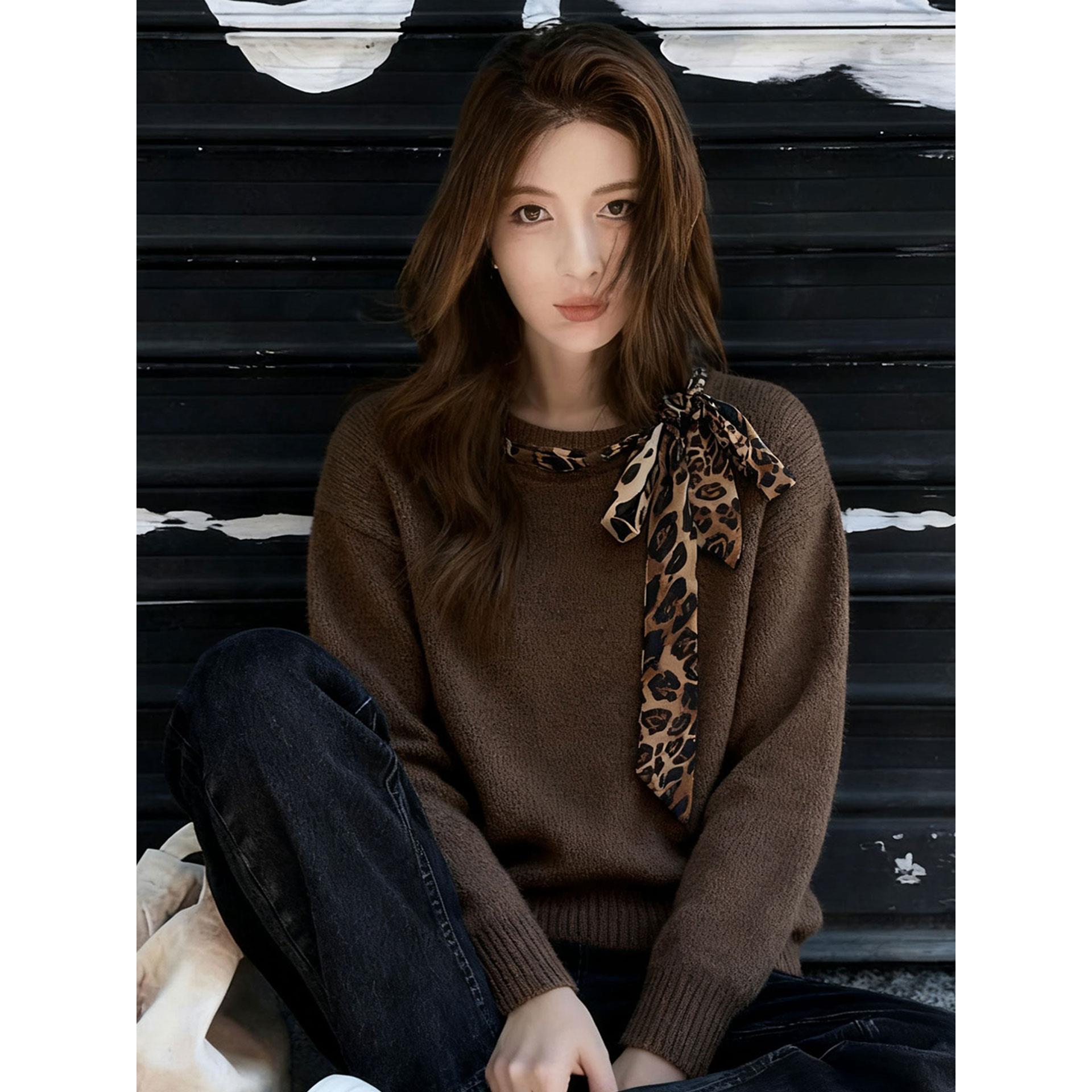 ROUMIKL韩系一整套ootd穿搭秋冬巨好看的美拉德针织毛衣直筒牛仔