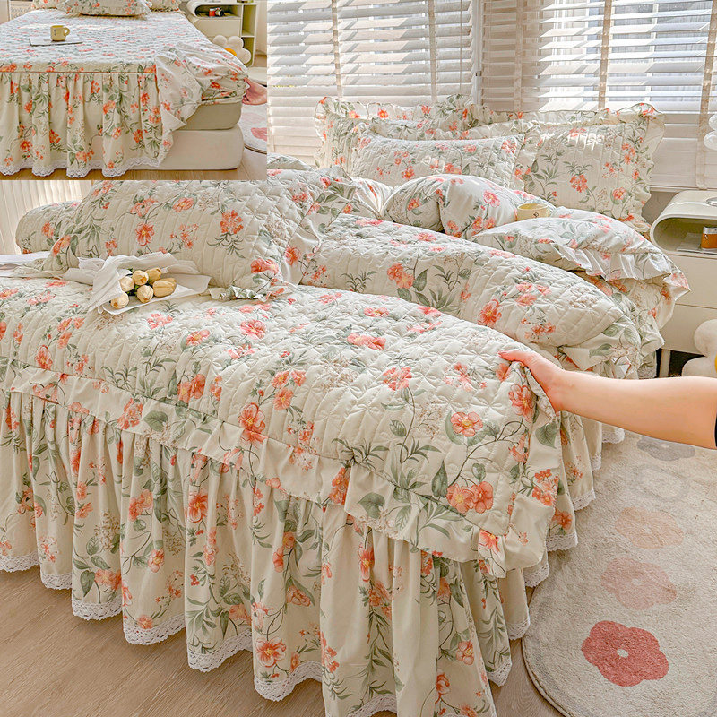 防滑床笠式床裙四件套韩式清新碎花加厚夹棉床罩4件套2米床套被套,床上用品,床品套件/四件套/多件套,淘宝优惠券,粉丝福利购,淘宝优惠卷