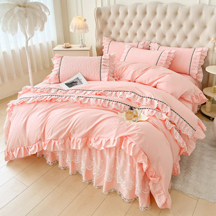 全棉四件套床裙式公主风A类母婴级床罩4件套韩式花边纯棉被套床盖