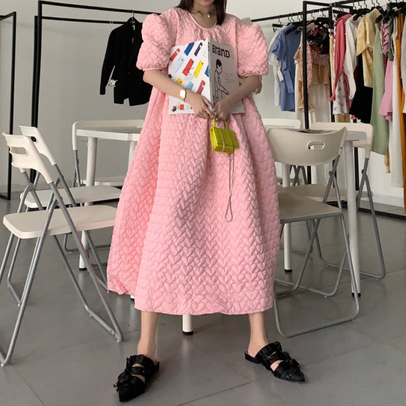 粉色蓬蓬连衣裙子夏法式复古仙女甜美超仙气质公主泡泡袖雪纺长裙