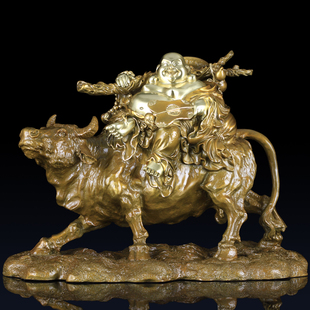 知柿彩铜骑牛福气布袋弥勒佛工艺品家居弥勒笑佛摆件乔迁礼品