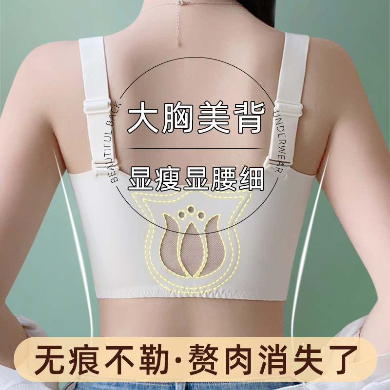 夏季美背内衣女2024新款大胸显小薄款聚拢防下垂收副乳调整型文胸