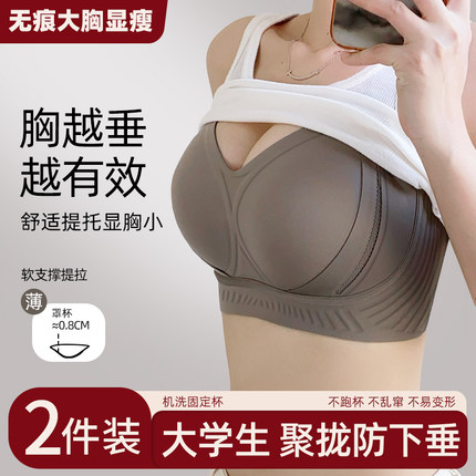 无痕大胸显小内衣女提拉聚拢防下垂收副乳调整型固定杯文胸罩薄款