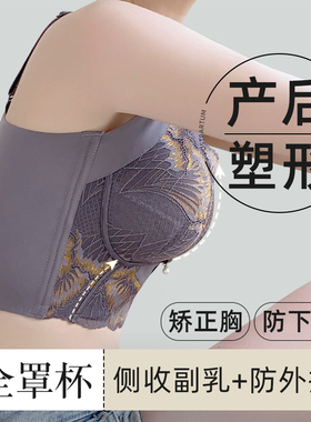 内衣女夏薄款胸大显小收副乳聚拢防下垂调整型防外扩塑形蕾丝文胸