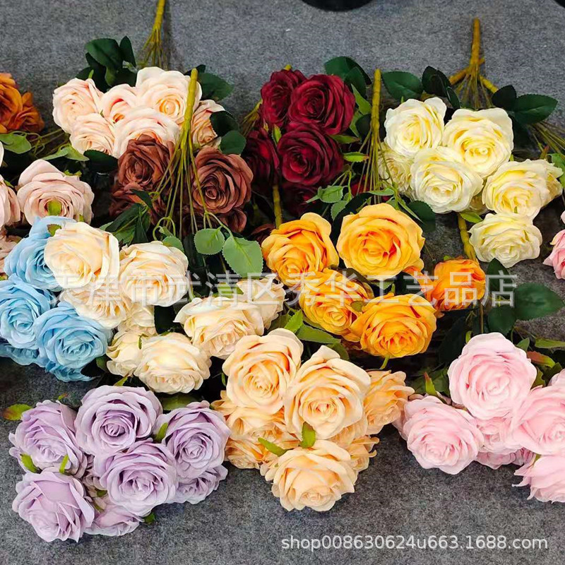 玫瑰花仿真9头把束婚庆