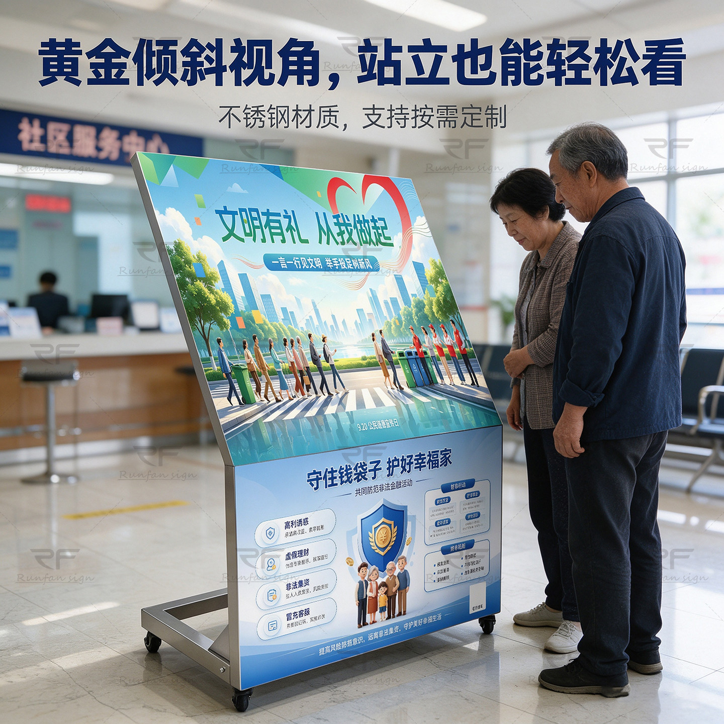宣传栏展示板可移动不锈钢落地式移动广告海报展示牌定制社区居委会政务大厅街道办事处文明宣传牌信息公告栏