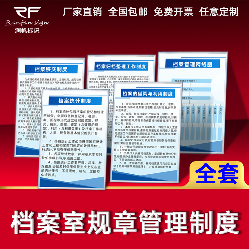 档案室规章管理制度安全生产规章制度牌档案保管保密控制员工守则档案员岗位职责归档整理工作制度标识牌