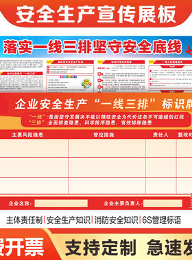 一线三排标识牌三线一排安全生产标语墙贴信息公示牌企业车间安全生产月应急预案主题宣传海报