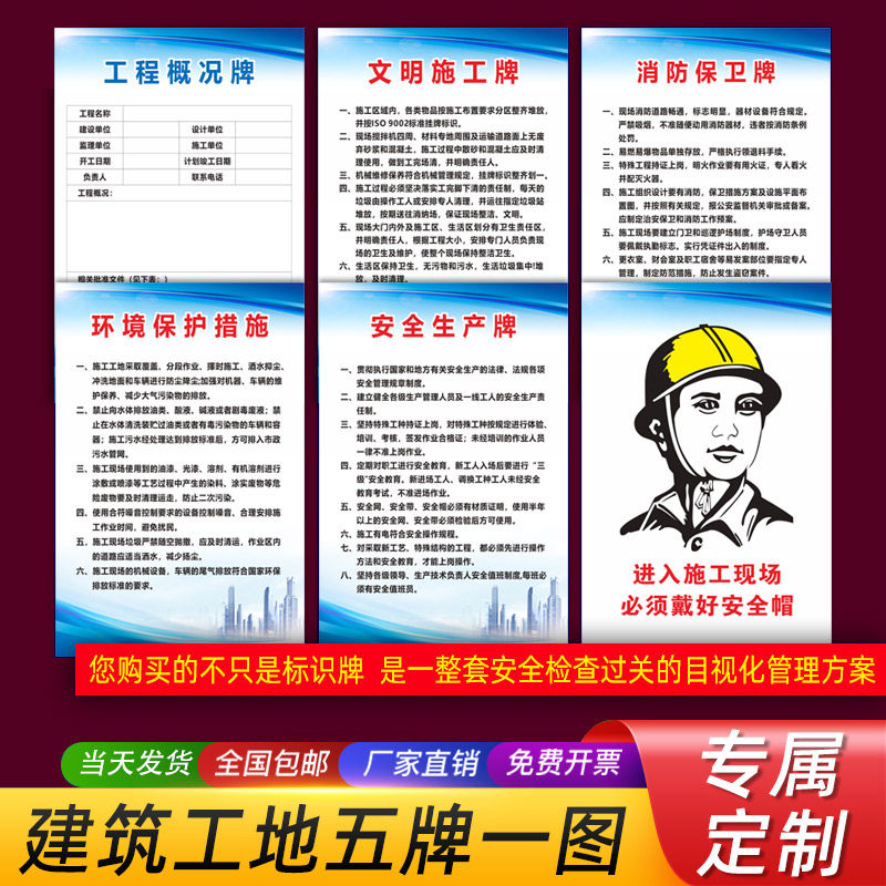 建筑工地安全标识牌五牌一图围挡施工警示牌八大员岗位管理制度职责牌