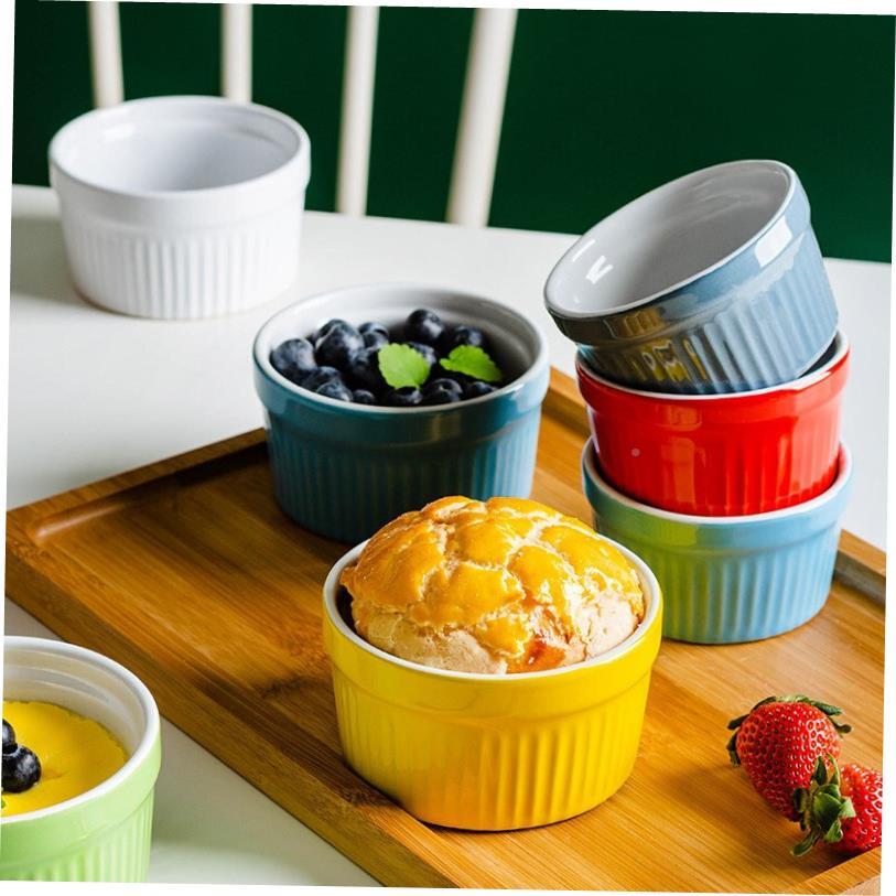 6pcs/set White ceramic ramN1CwjKa3ekin baking bowl pudding b