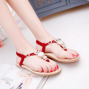 Bohemian beaded flat sandals beach shoes波西米亚平底夹趾凉鞋