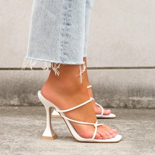 plus size stiletto square toe high heels 高跟鞋一字型拖鞋女