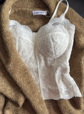 纯欲风蕾丝磨毛保暖带胸垫吊带背心女可外穿修身显瘦内搭打底上衣