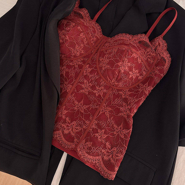 本命年红色法式性感蕾丝美背鱼骨吊带背心带胸垫西装内搭外穿打底,女装/女士精品,背心吊带,淘宝优惠券,粉丝福利购,淘宝优惠卷