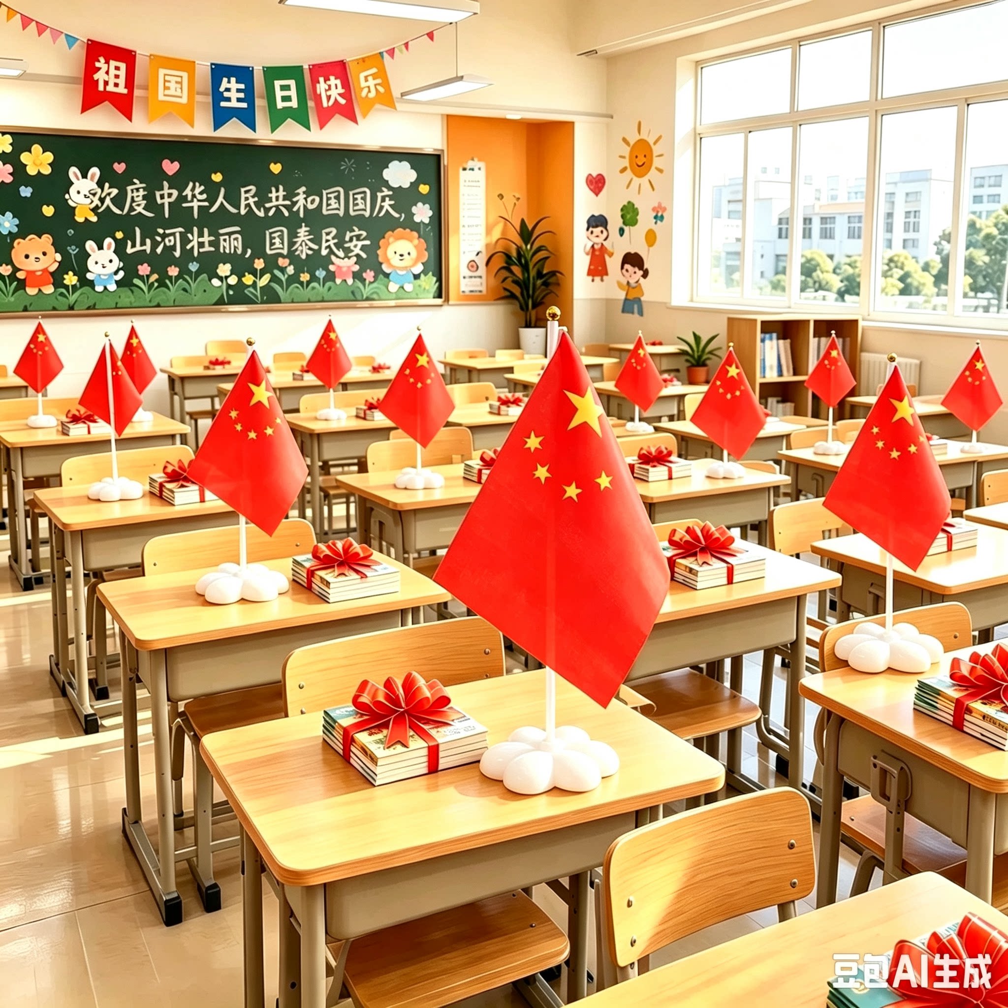 国庆节教室装饰用品五星红旗桌旗学生课桌摆放用品节日装扮氛围感