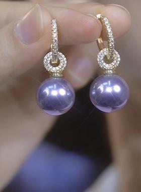 紫色珍珠耳环女高级感耳坠2024新款潮爆款小众设计轻奢耳饰品耳扣