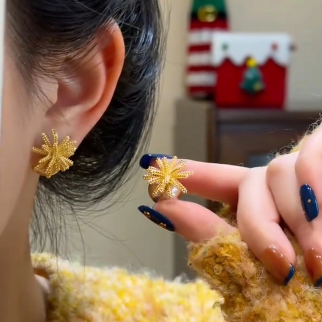轻奢法式麦穗烟花珍珠后挂耳钉